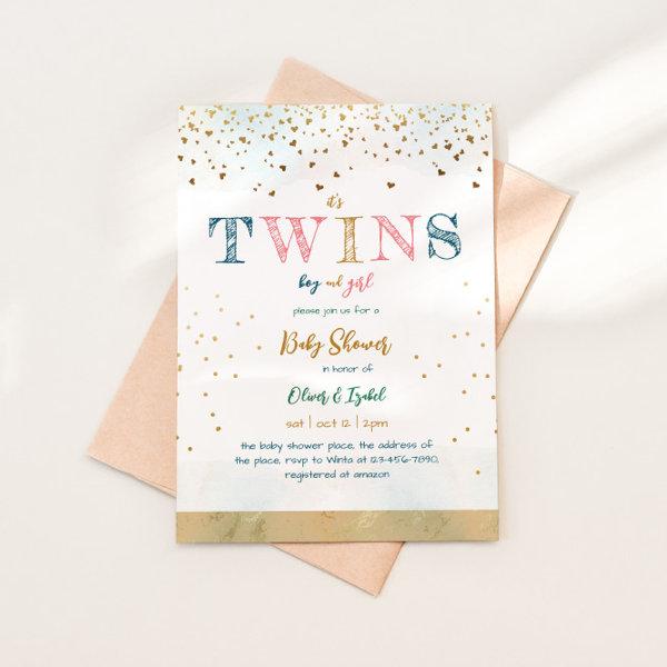 Boy And Girl Twins Gold Glitter Simple