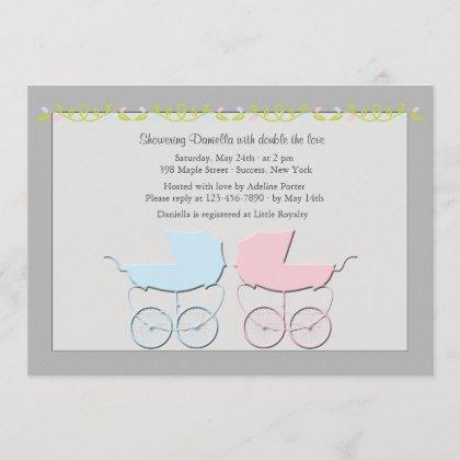 Boy and Girl Twins Gray Baby Shower Invitation