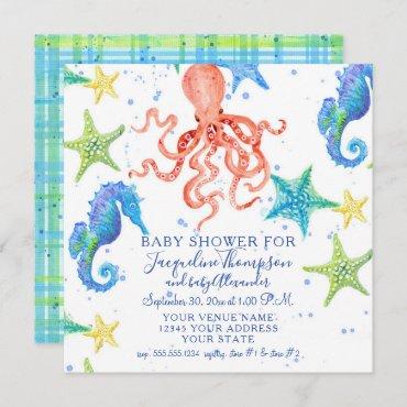 Boy Baby Shower Beach Starfish Octopus Seahorse