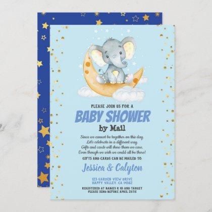 Boy baby shower by mail elephant moon and star invitation