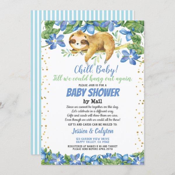 Boy baby shower by mail sloth blue flower