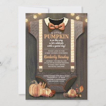 Boy Baby Shower Fall Pumpkin Rustic Burlap Wood Invitation