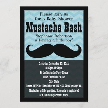 Boy Baby Shower Vintage Blue Mustache Bash Invitation