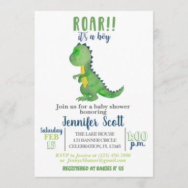 Boy Baby Shower Watercolor Dinosaur Invitation
