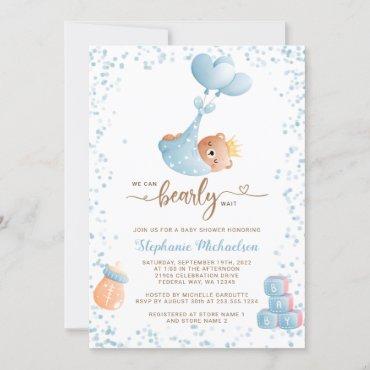 Boy Bear Baby Shower with Book Request Invitation