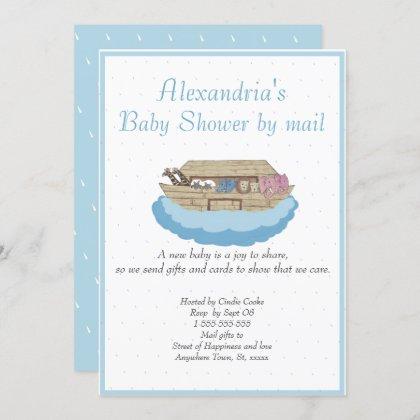Boy Blue Noah Ark Baby Shower by mail Invitation
