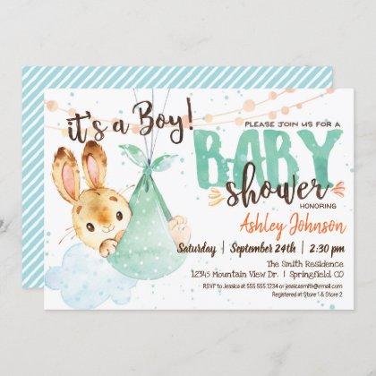 Boy Bunny Baby Shower Invitation