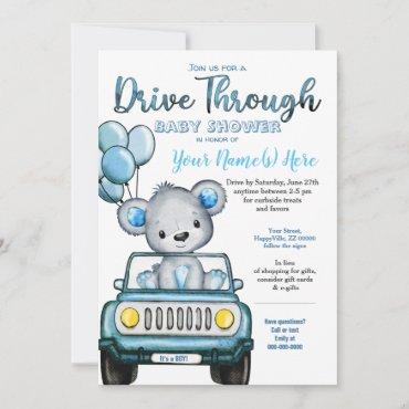Boy Drive Through Baby Shower Bear Car Invitation