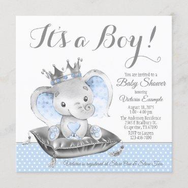 Boy Elephant Prince Baby Shower Invitation