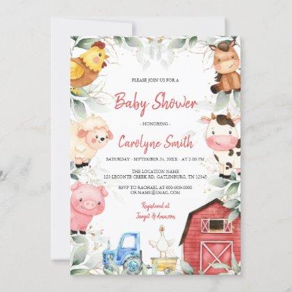 Boy Farm Animals Barnyard Baby Shower Invitation