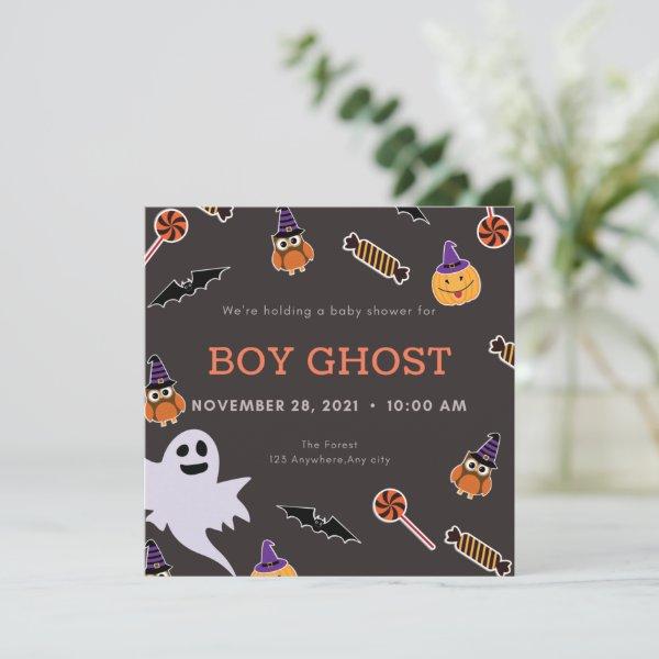 Boy ghost halloween baby shower little boo invitat