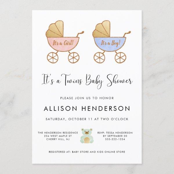 Boy Girl Twins Carriage Watercolor