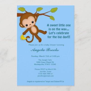 Boy Monkey Baby Shower Invitations BLUE MM2