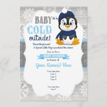 Boy Penguin Winter Invitation for Boy Baby Shower