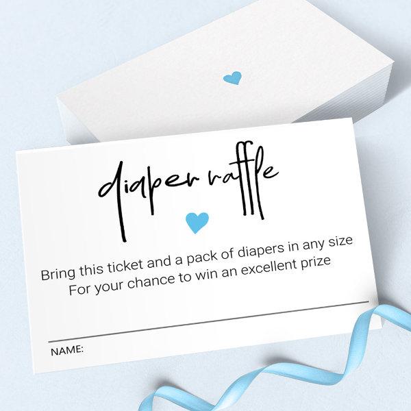 Boy Shower Diaper Raffle Ticket With Blue Heart Note Card