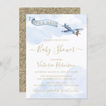 Boy Vintage Airplane Baby Shower Invitation