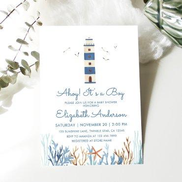 Boy Watercolor Lighthouse Baby Shower