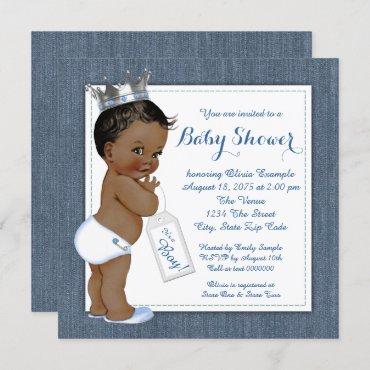 Boys Blue Denim African American Baby Shower Invitation