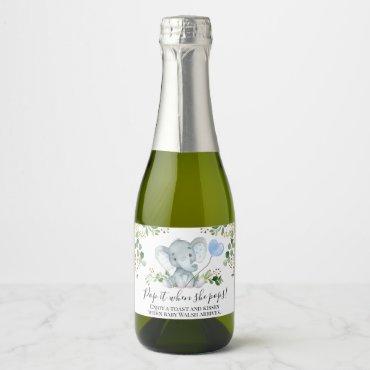Boy's Elephant Baby Shower Sparkling Wine Label