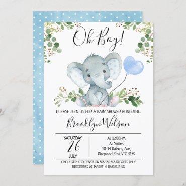 Boy's Elephant Watercolor Baby Shower Invitation