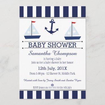 Boys Nautical Sail Boats Baby Shower Invitation