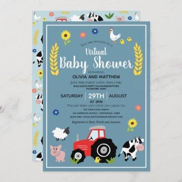 Boys Rustic Farm Tractor Virtual Baby Shower Invitation