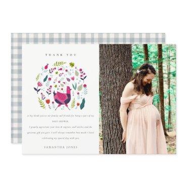 Bright Folk Farm Floral Birdie Photo Baby Shower Thank You Card