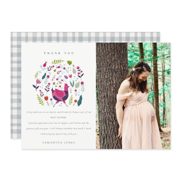 Bright Folk Farm Floral Birdie Photo Baby Shower Thank You Card