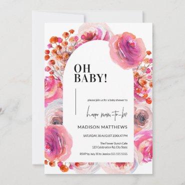 Bright Watercolor Floral Arch Oh Baby Shower