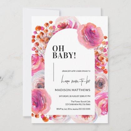Bright Watercolor Floral Arch Oh Baby Shower