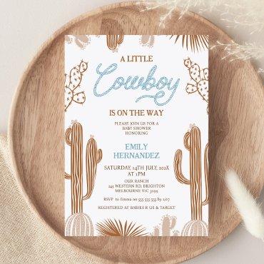 Brown Blue Little Cowboy On The Way Baby Shower