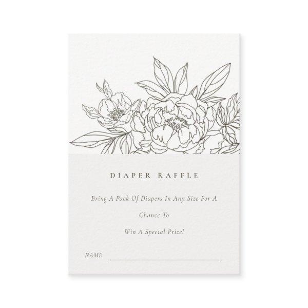 Brown Floral Sketch Diaper Raffle Baby Shower Enclosure Card