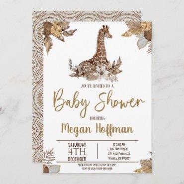 Brown Giraffe Themed Baby Shower Invite