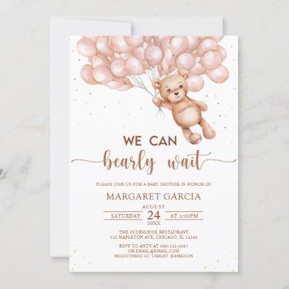 Brown We Can Bearly Wait Teddy Bear Baby Shower Invitation
