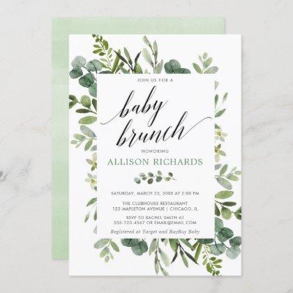 Brunch baby shower gender neutral eucalyptus invitation