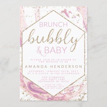 Brunch Bubbly & Baby Marble Baby Shower Invitation