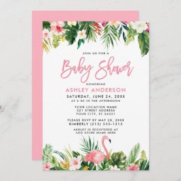 Brush Script Tropical Floral Baby Shower Invitation