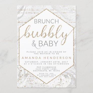 Bubbly & Baby Gray Marble Baby Shower Invitation