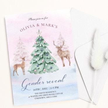 Buck or doe Deer Christmas Gender Reveal Invite