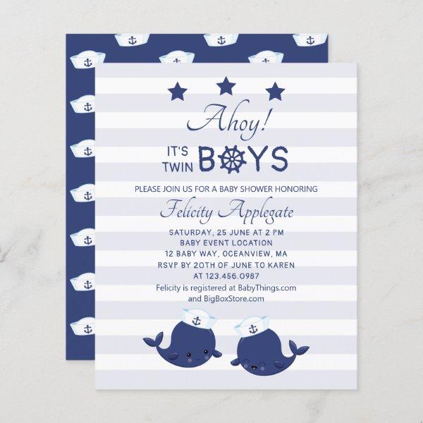 Budget A'hoy Twin Boys Blue Whales Baby Shower