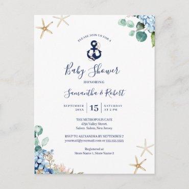 Budget Anchor Blue Nautical Floral Baby Shower Invitation Postcard