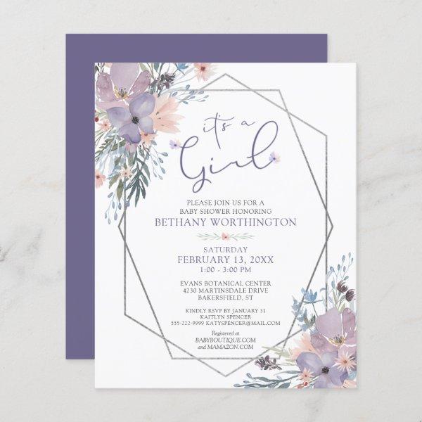 Budget Baby Girl Shower Purple Floral Invite