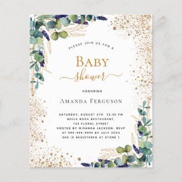 Budget Baby Shower eucalyptus glitter invitation