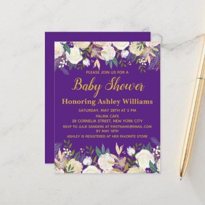 Budget Baby Shower Invitation Purple Gold Spring
