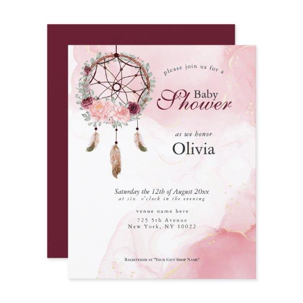 Budget Baby Shower Pink Rustic Dream Catcher