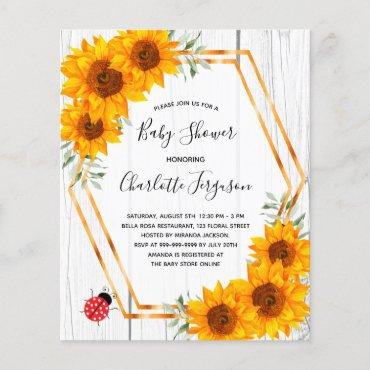 Budget Baby Shower sunflowers ladybug invitation