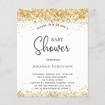 Budget baby shower white gold glitter invitation