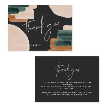 budget black, rust abstract baby shower thank you note card