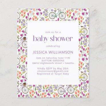 Budget Boho Bicycle Floral Baby Shower Invite