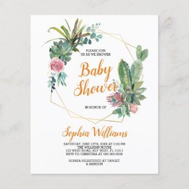 Budget Boho Cactus Baby Shower Invitation